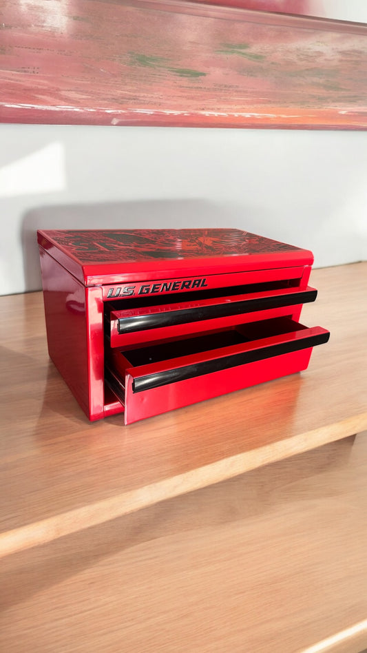 Engraved metal tool box