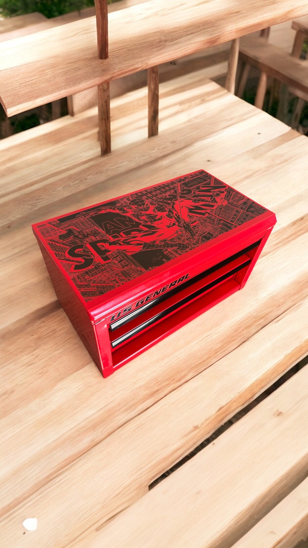Engraved metal tool box