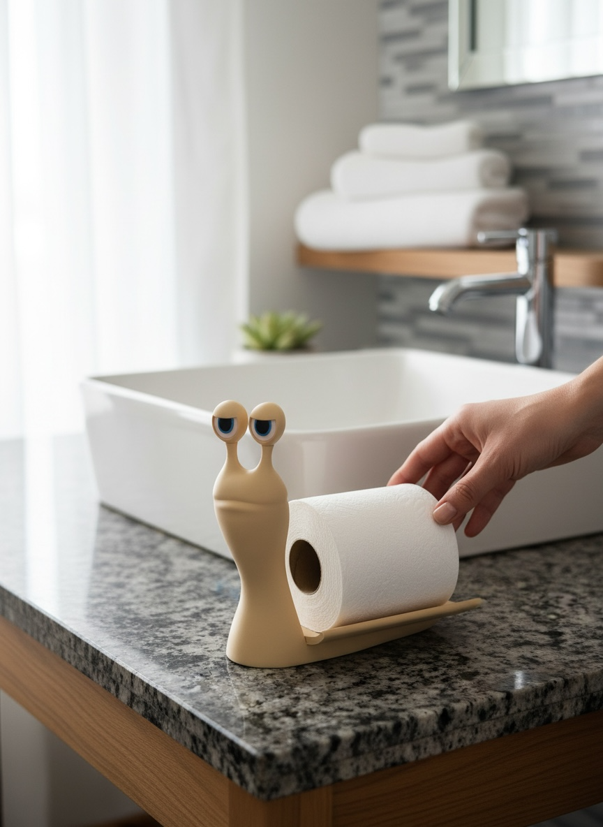 3D Printed Snail Toilet Paper Holder โ Fun & Unique Bathroom Decor