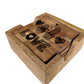 Wood square coaster with holder , engraved .