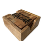 Wood square coaster with holder , engraved .