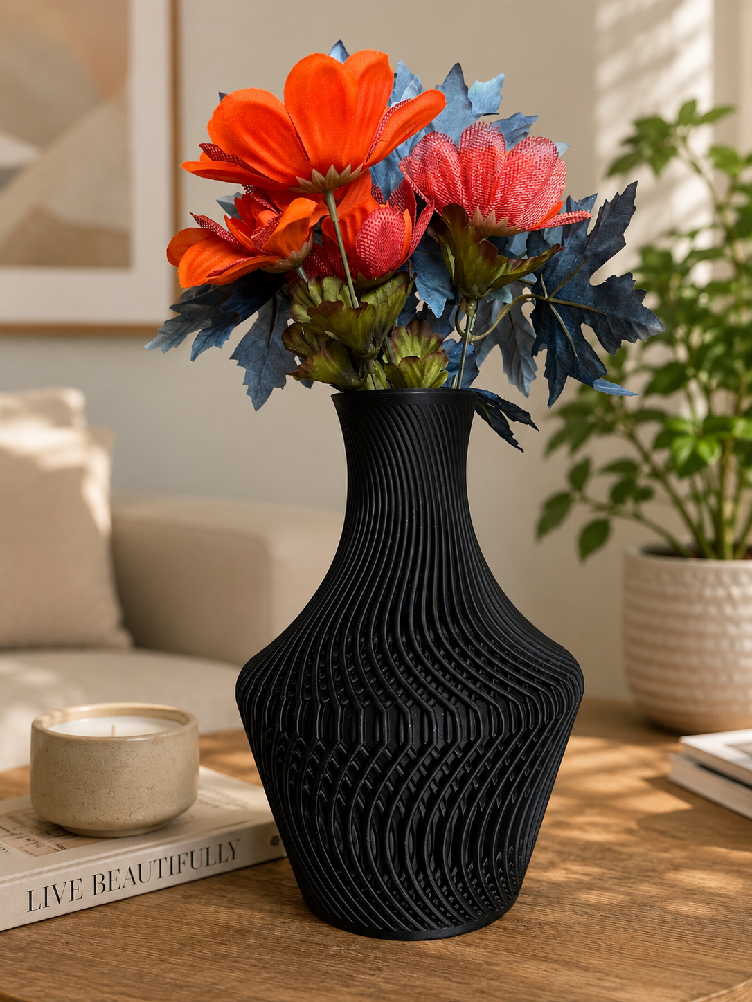 Modern Wave 3D Printed Decorative Vase